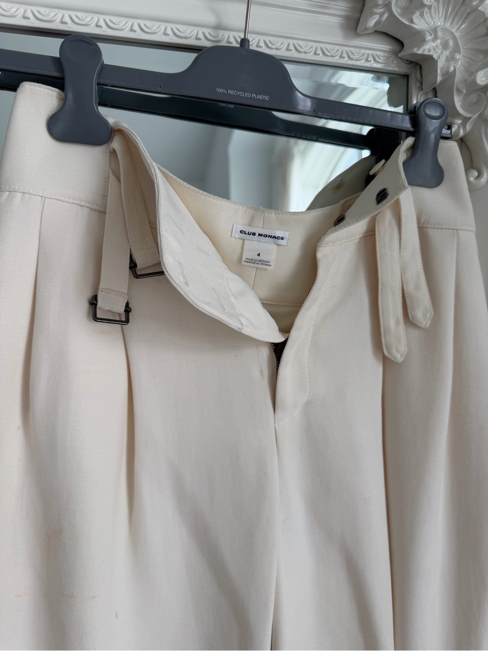 Club Monaco Soft Cream Wide-Leg Trousers with Side Buckle - Picture 2 of 2